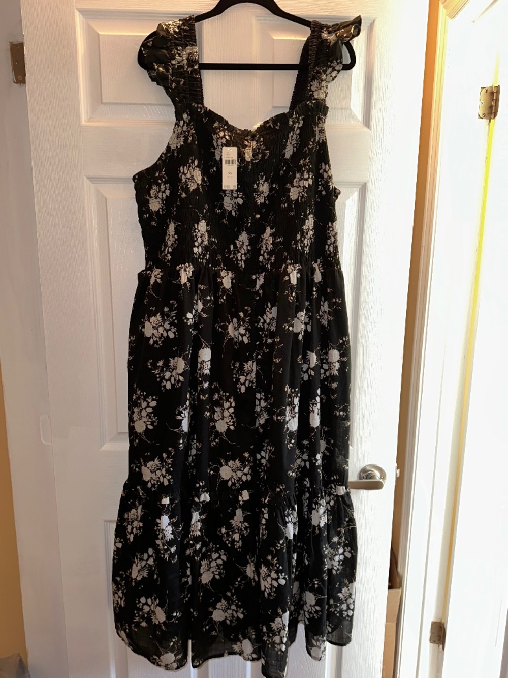 NWT Anthropologie Black Floral Smocked Tiered Midi Dress 3X Flattering